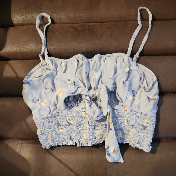 Hollister Blue and White Smocked Crop Camisole - Picture 3 of 3